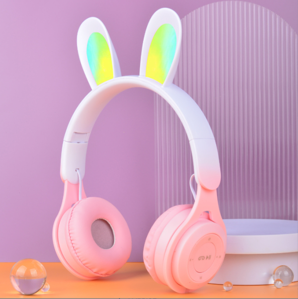 M6R Rabbit Ear Luminous Bluetooth Headset Gradient LED Online Class Children Headworn Wireless Headset - Image 4