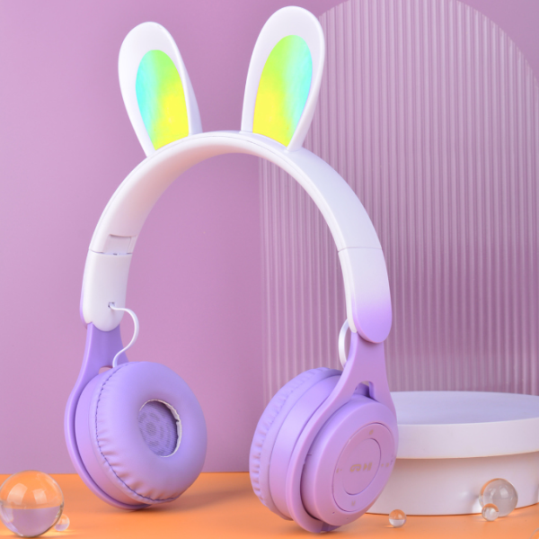 M6R Rabbit Ear Luminous Bluetooth Headset Gradient LED Online Class Children Headworn Wireless Headset - Image 6