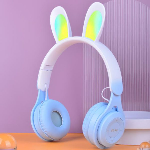 M6R Rabbit Ear Luminous Bluetooth Headset Gradient LED Online Class Children Headworn Wireless Headset - Image 2